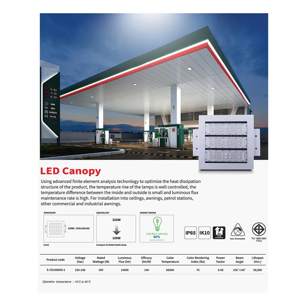 โคมฝังฝ้า LED SHINING CANOPY PREMIUM FT-SED-FIX-078 100 วัตต์ DAYLIGHT