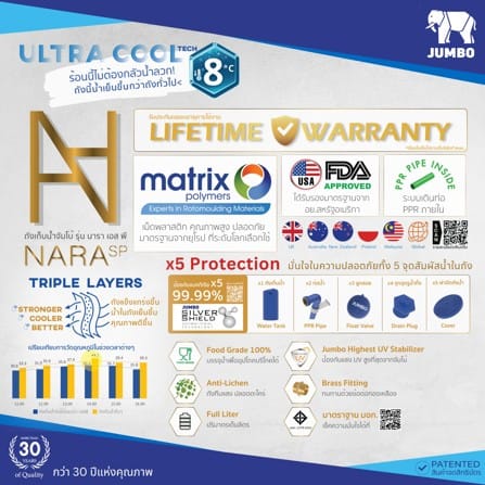 ถังเก็บน้ำ JUMBO NARA 550 ลิตร สีดำแบล็คมาเบิ้ล_2