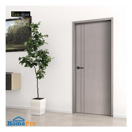 ประตูภายใน UPVC เจาะลูกบิด ECO-DOOR PE2 80x200 ซม. สีเทาอ่อน_1
