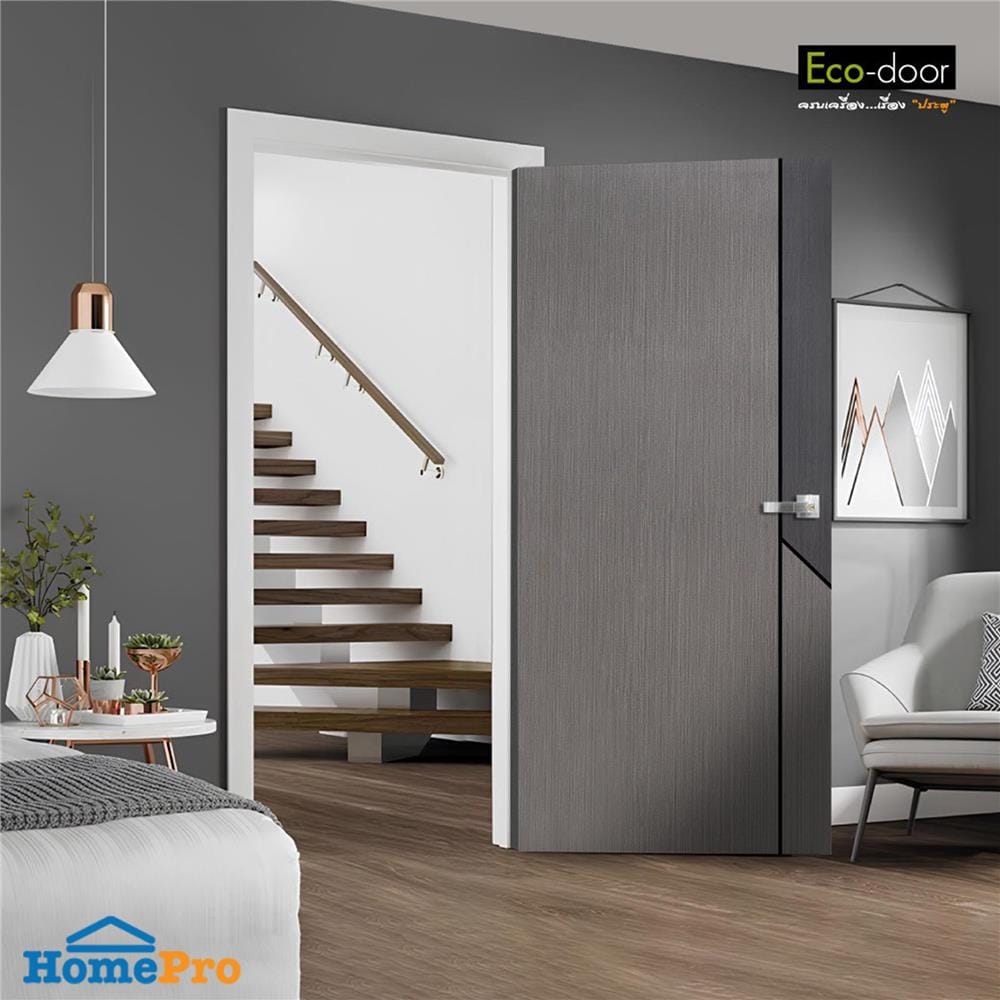 ประตูภายใน WPC เจาะลูกบิด ECO-DOOR WPS1 90x200 ซม. สีเทา ทูโทน
