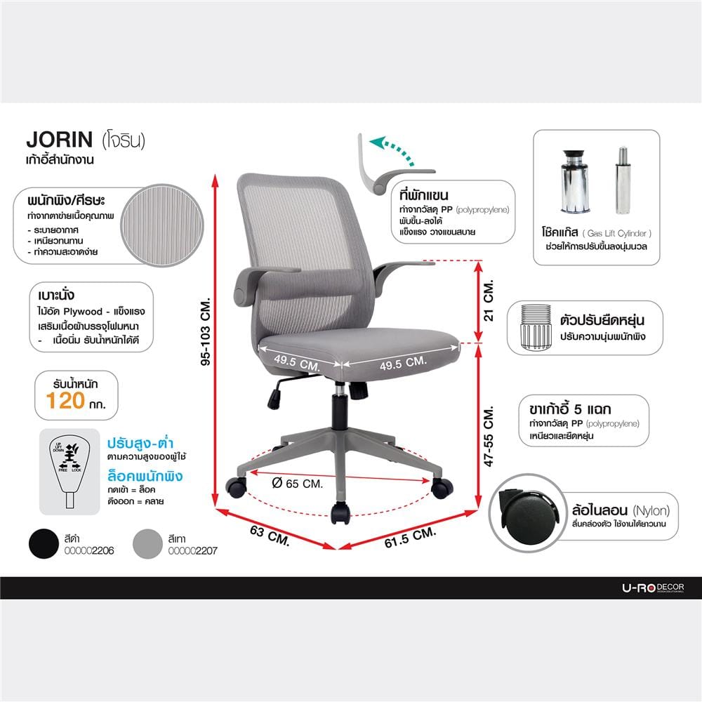 เก้าอี้สำนักงาน U-RODECOR JORIN สีดำ
