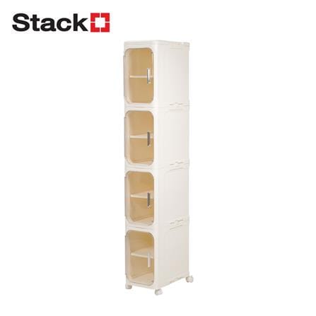 ตู้บานเปิดแคบ 4 ชั้น มีล้อ STACKO NICO 20x33x125.5 ซม. สีวอร์มขาว/ใส_0