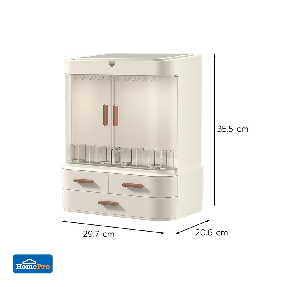 กล่องจัดเก็บเครื่องสำอาง พร้อมกระจก LED STACKO MIKA 29.7x20.6x35.5ซม. สีขาว