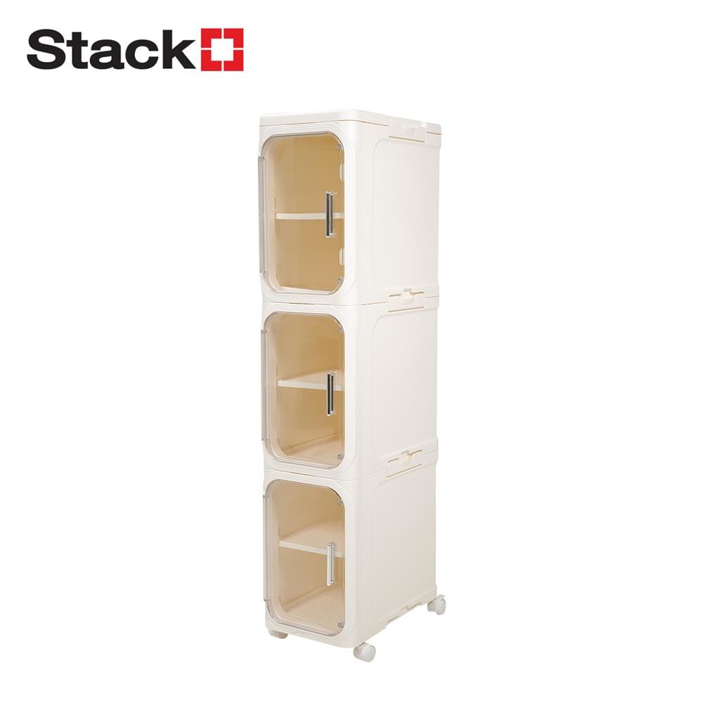 ตู้บานเปิดแคบ 3 ชั้น มีล้อ STACKO NICO 20x33x95 ซม. สีวอร์มขาว/ใส