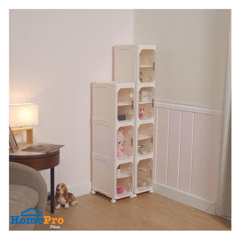 ตู้บานเปิดแคบ 3 ชั้น มีล้อ STACKO NICO 20x33x95 ซม. สีวอร์มขาว/ใส