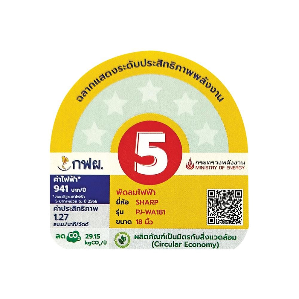 พัดลมติดผนัง 18 นิ้ว SHARP PJ-WA181DG สีดำ