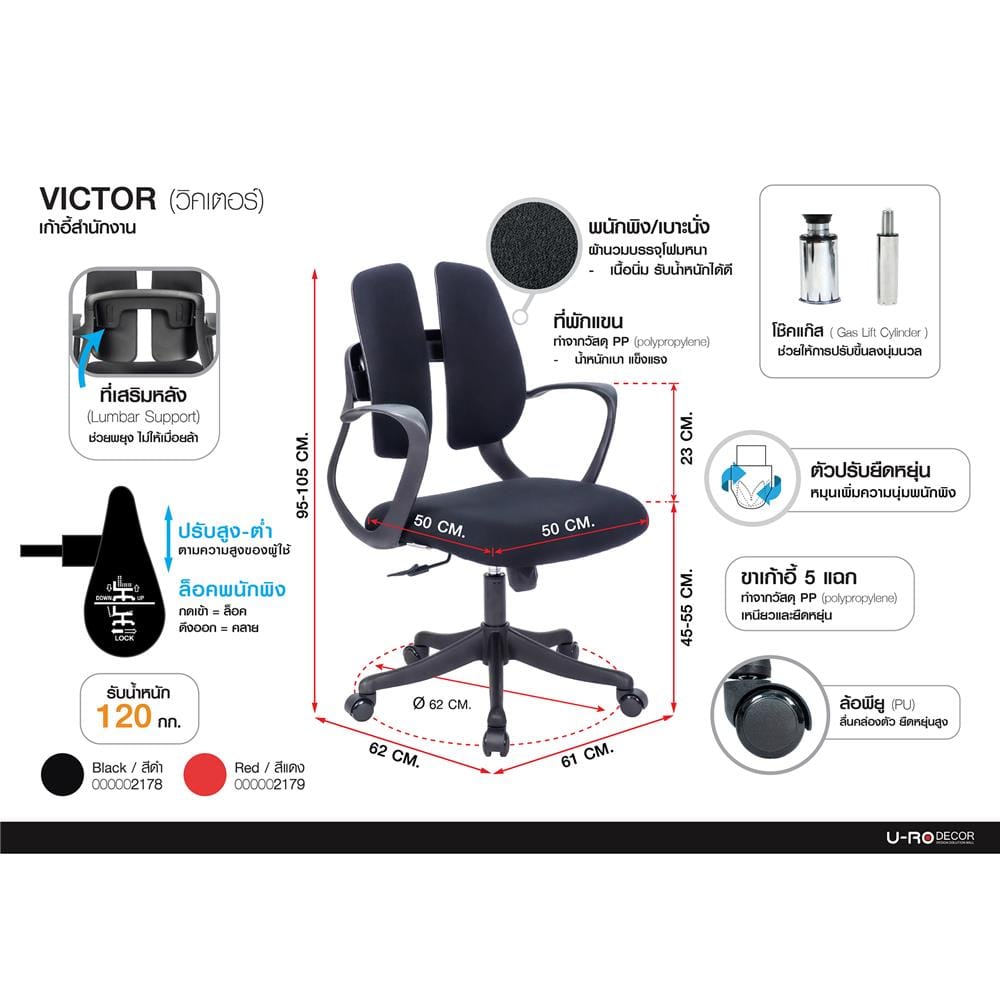 เก้าอี้สำนักงาน U-RODECOR VICTOR สีดำ