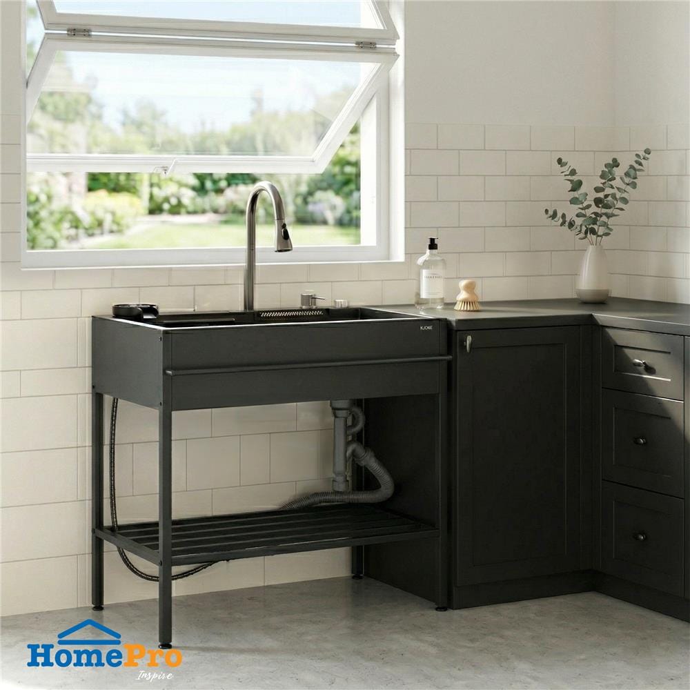 ซิงค์ขาตั้ง 1 หลุม KUCINE KURO8245 สีเทาดำ
