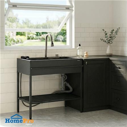 ซิงค์ขาตั้ง 1 หลุม KUCINE KURO8245 สีเทาดำ_9