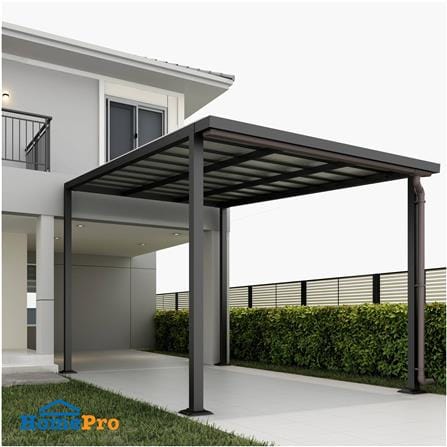 โรงจอดรถสำเร็จรูป หลังคาไวนิล มีรางน้ำฝน เสาธรรมดา SUNSHIELD 3x5 เมตร_3