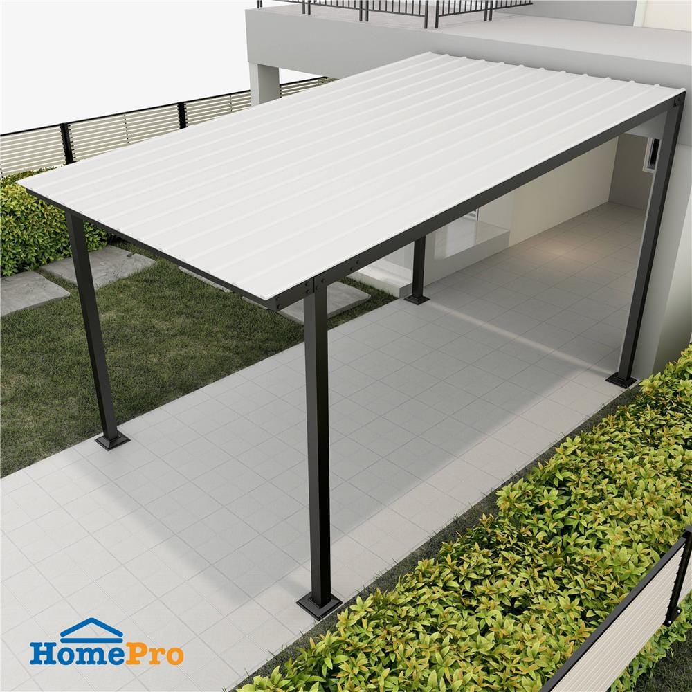 โรงจอดรถสำเร็จรูป หลังคาไวนิล ไม่มีรางน้ำฝน เสาธรรมดา SUNSHIELD 3x5 เมตร