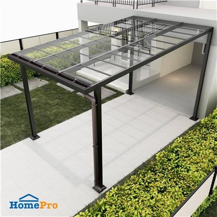 โรงจอดรถสำเร็จรูป หลังคาโพลีคาร์บอเนตแบบตัน มีรางน...