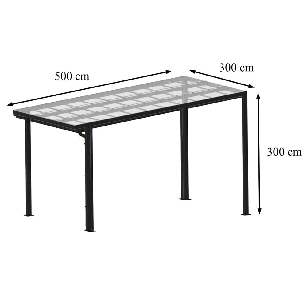 โรงจอดรถสำเร็จรูป หลังคาโพลีคาร์บอเนตแบบตัน ไม่มีรางน้ำฝน เสาธรรมดา SUNSHIELD 3x5 เมตร สีใส