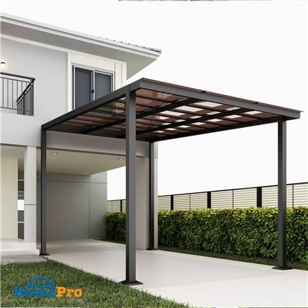 โรงจอดรถสำเร็จรูป หลังคาโพลีคาร์บอเนตแบบตัน ไม่มีรางน้ำฝน เสาธรรมดา SUNSHIELD 3x5 เมตร สีน้ำตาล_4