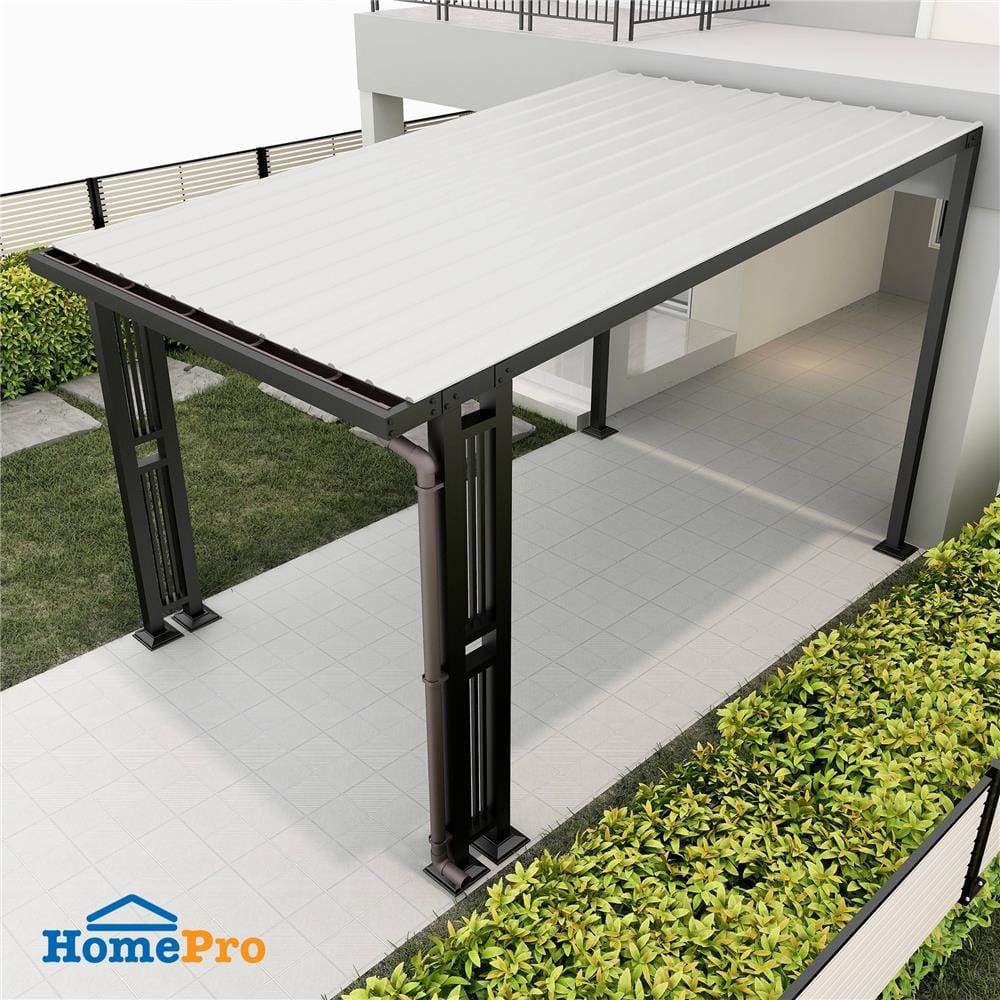 โรงจอดรถสำเร็จรูป หลังคาไวนิล มีรางน้ำฝน เสาตกแต่ง SUNSHIELD 3x5 เมตร
