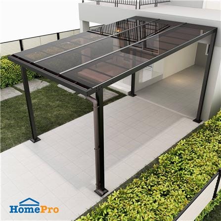 โรงจอดรถสำเร็จรูป หลังคาโพลีคาร์บอเนตแบบตัน มีรางน...