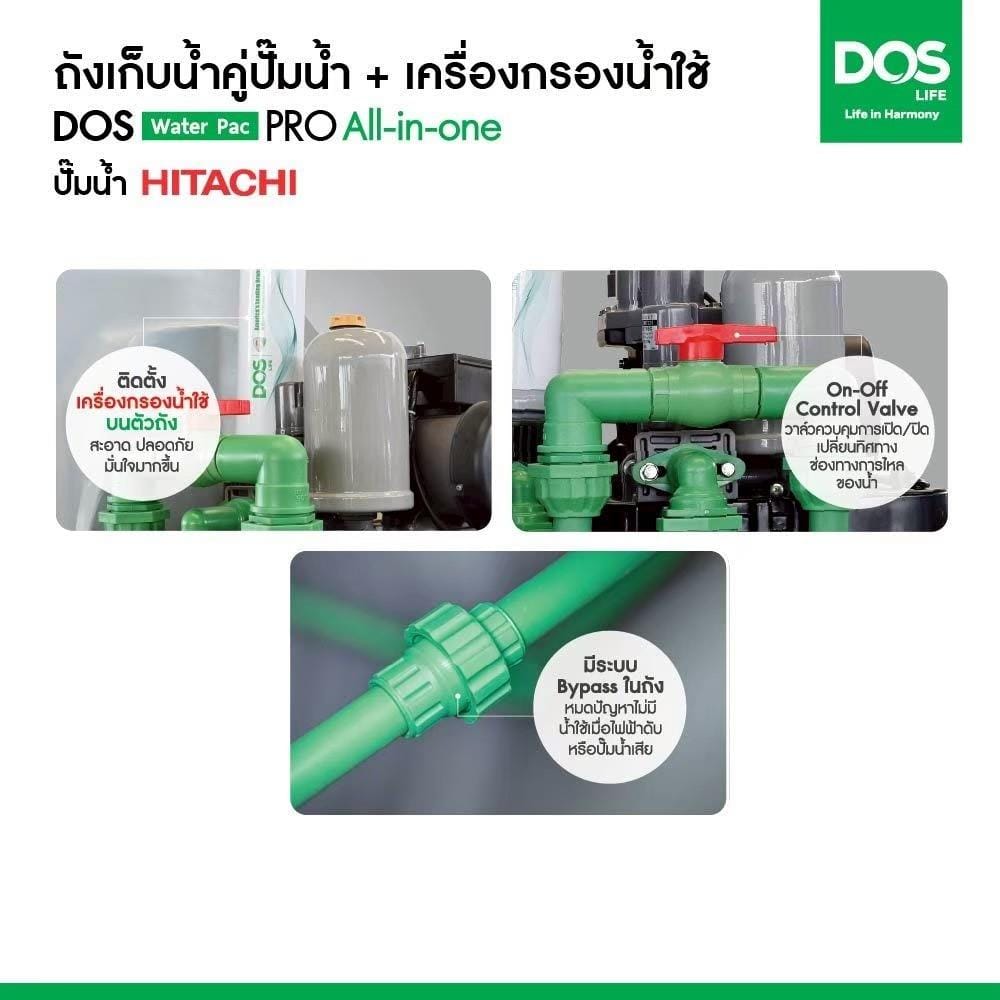 ถังเก็บน้ำ DOS WATER PAC PRO 1000 ลิตร+ปั๊ม HITACHI WM-P250XX2 250 วัตต์+เครื่องกรองน้ำใช้ DUPONT