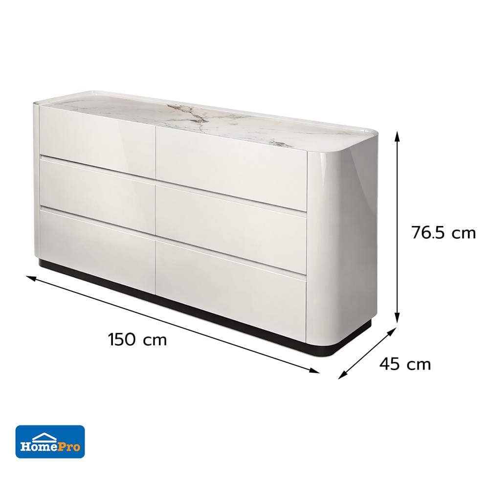 ตู้ลิ้นชัก 6 ลิ้นชัก BENETTA GLAMORI 150 ซม. สีเทา/ลายหินอ่อนขาว