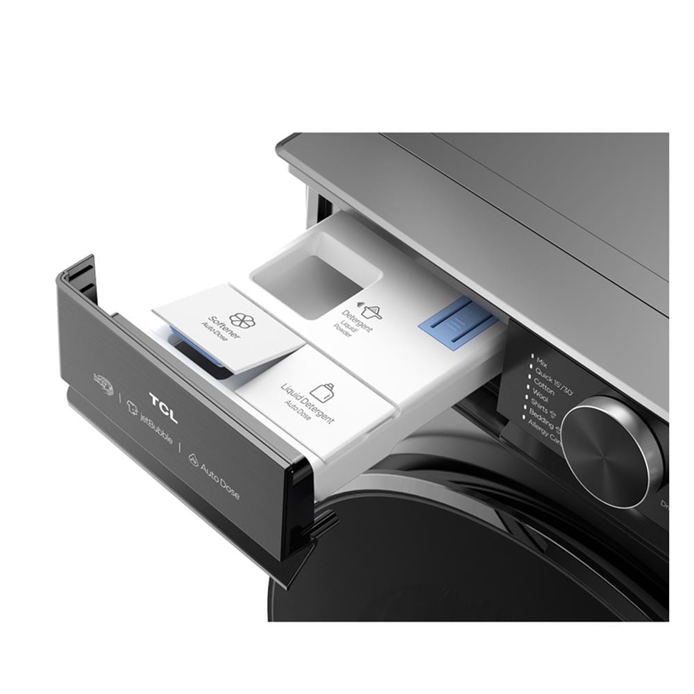 เครื่องซักอบผ้าฝาหน้า TCL WT12XCWDG 12/8 กก. 1400 RPM อินเวอร์เตอร์ สีเทา