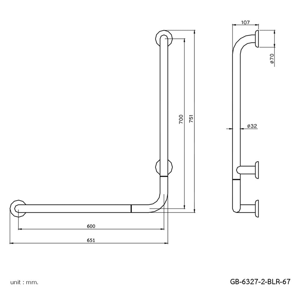 ราวมือจับ ตัว L WS GB-6327-2-BLR-67