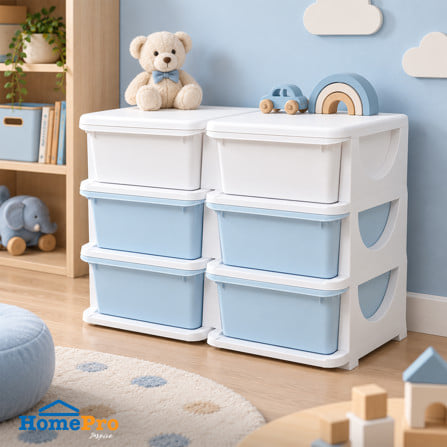 ตู้ลิ้นชัก 3 ชั้น STACKO LITTLE-P 75x37x56 ซม. สีฟ้า/ขาว
