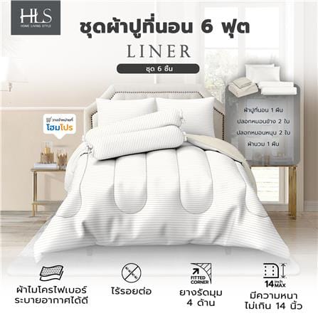 ชุดผ้าปูที่นอน 6 ฟุต (ชุด 6 ชิ้น) HOME LIVING STYLE LINER สี BEIGE_5