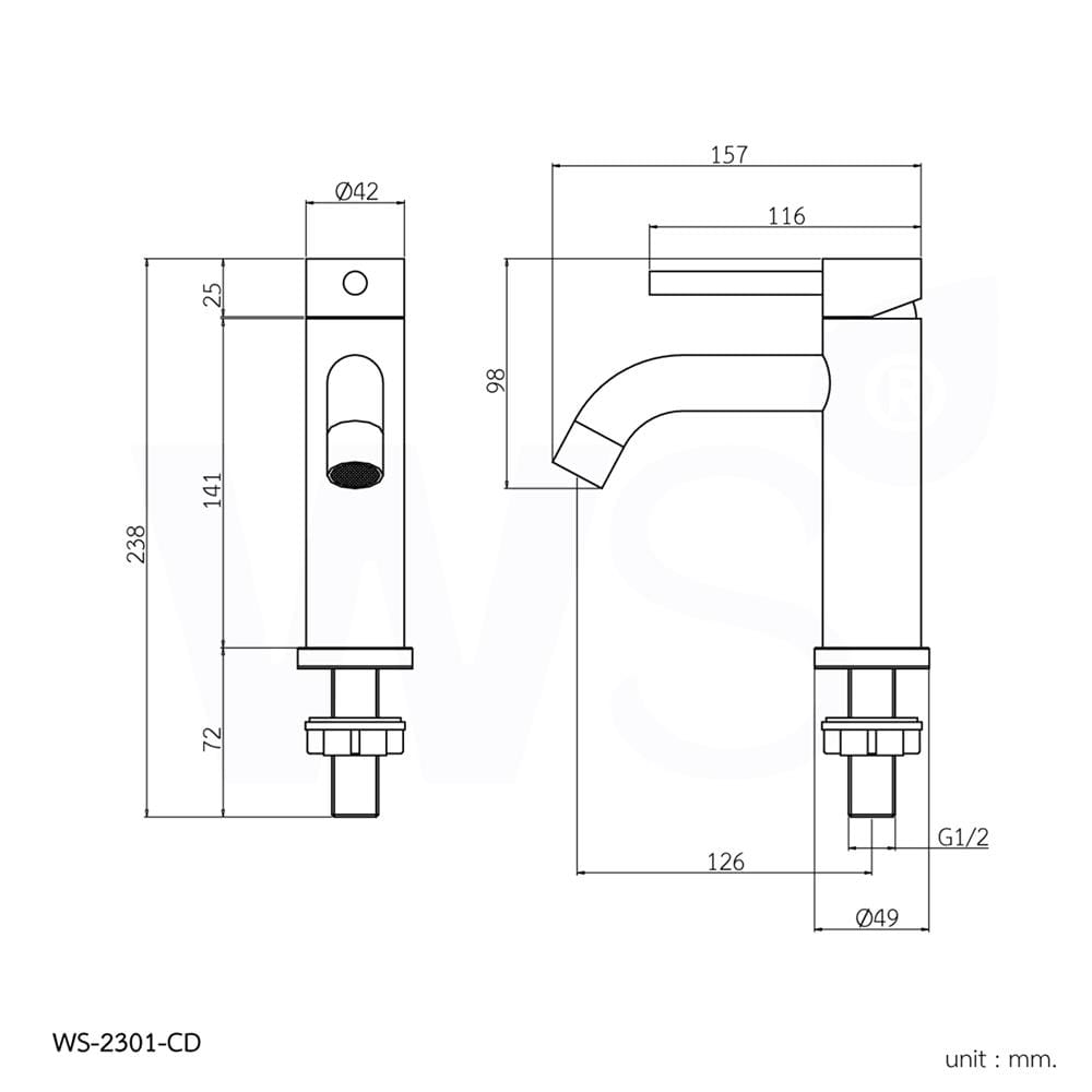 ก๊อกอ่างล้างหน้าเดี่ยว WS WS-2301-CD สีขาว