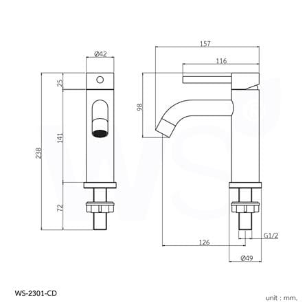 ก๊อกอ่างล้างหน้าเดี่ยว WS WS-2301-CD สีขาว_1
