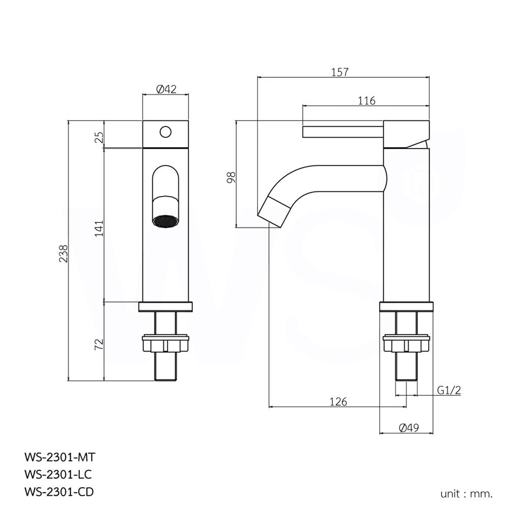 ก๊อกอ่างล้างหน้าเดี่ยว WS WS-2301-MT สีเขียว