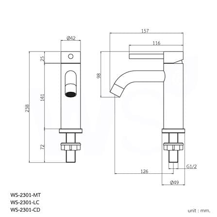 ก๊อกอ่างล้างหน้าเดี่ยว WS WS-2301-MT สีเขียว_1
