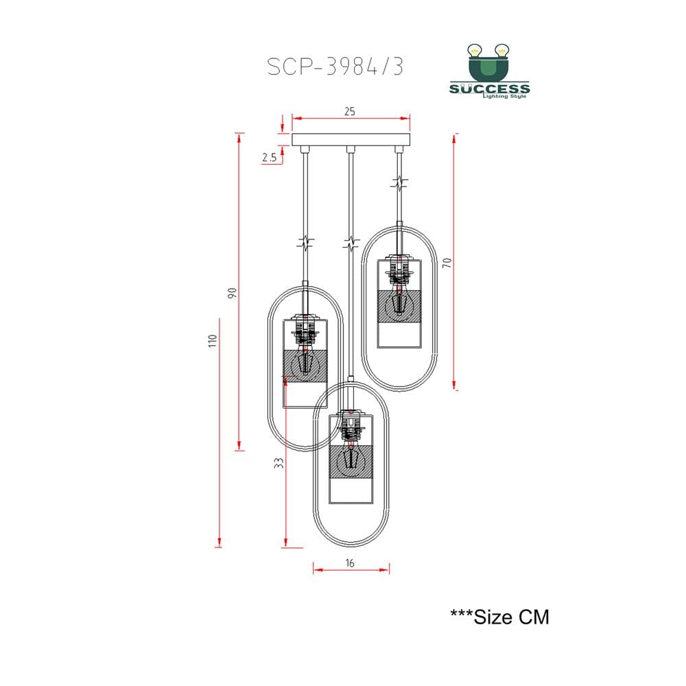 ไฟช่อ SUCCESS SCP-3984/3 สีน้ำตาล/ดำ/ทอง 3 หัว