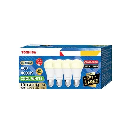 หลอด LED TOSHIBA A60 HIGH LUMEN 10 วัตต์ COOL WHITE E27 (แพ็ก 4 ชิ้น)_1