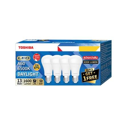 หลอด LED TOSHIBA A60 HIGH LUMEN 13 วัตต์ DAYLIGHT E27 (แพ็ก 4 ชิ้น)_1
