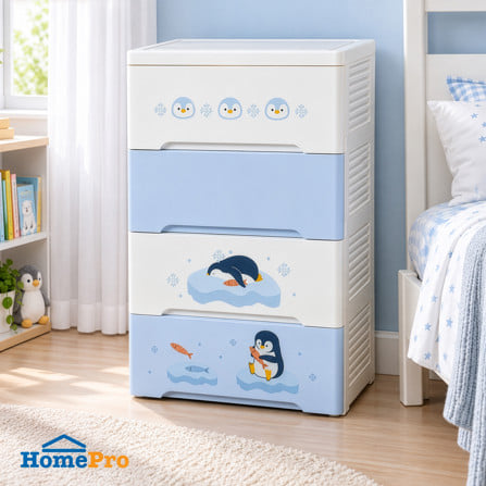 ตู้ลิ้นชัก 4 ชั้น STACKO LITTLE-P 57.6x40x92.7ซม. สีฟ้า/ขาว
