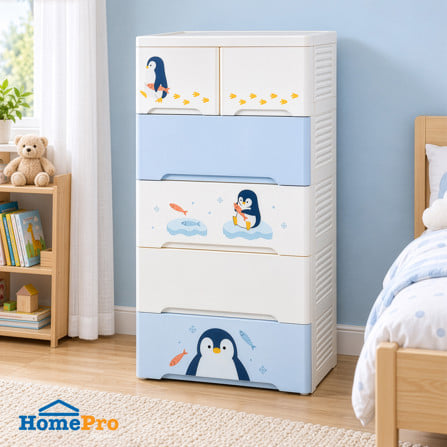 ตู้ลิ้นชัก 5 ชั้น STACKO LITTLE-P 57.6x40x115.3 ซม. สีฟ้า/ขาว