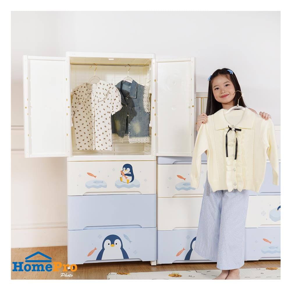 ตู้บานเปิด 3 ลิ้นชัก STACKO LITTLE-P 57.6x40x141.5 ซม. สีฟ้า/ขาว