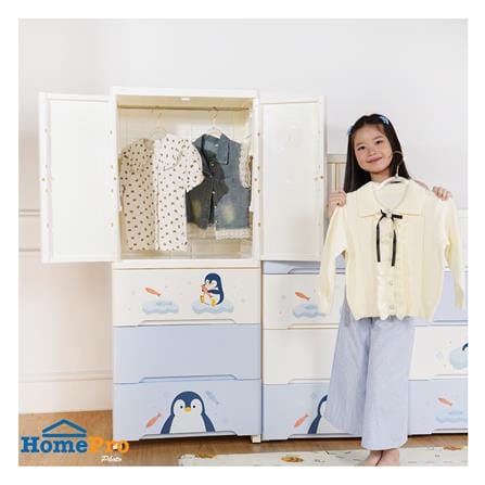 ตู้บานเปิด 3 ลิ้นชัก STACKO LITTLE-P 57.6x40x141.5 ซม. สีฟ้า/ขาว_5