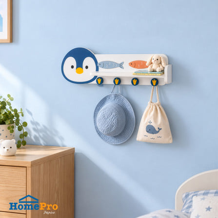 ชั้นวางติดผนังพร้อมขอแขวน STACKO LITTLE-P 15x60x15 ซม. สีฟ้า
