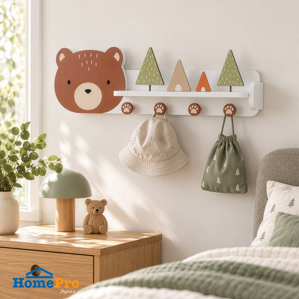 ชั้นวางติดผนังพร้อมขอแขวน STACKO LITTLE-B 15x60x15 ซม. สีน้ำตาล