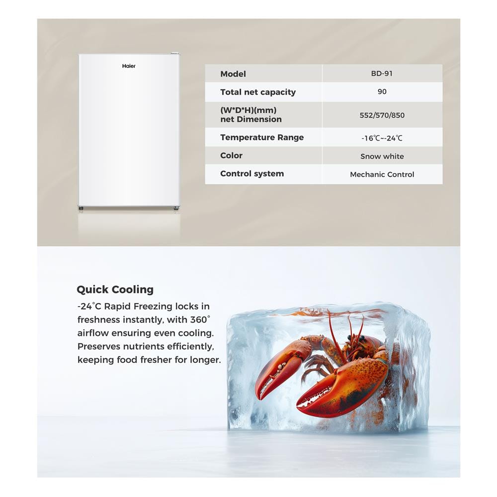 ตู้แช่แนวตั้ง HAIER BD-91 3.2 คิว สีขาว