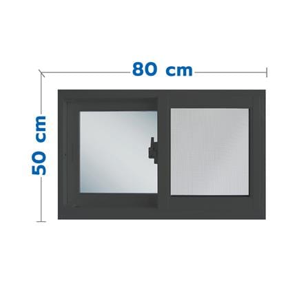 หน้าต่างบานเลื่อนอะลูมิเนียม พร้อมมุ้งลวด S-S SANKYOALUMI J-TRUST 80x50 ซม. สีเทา_0