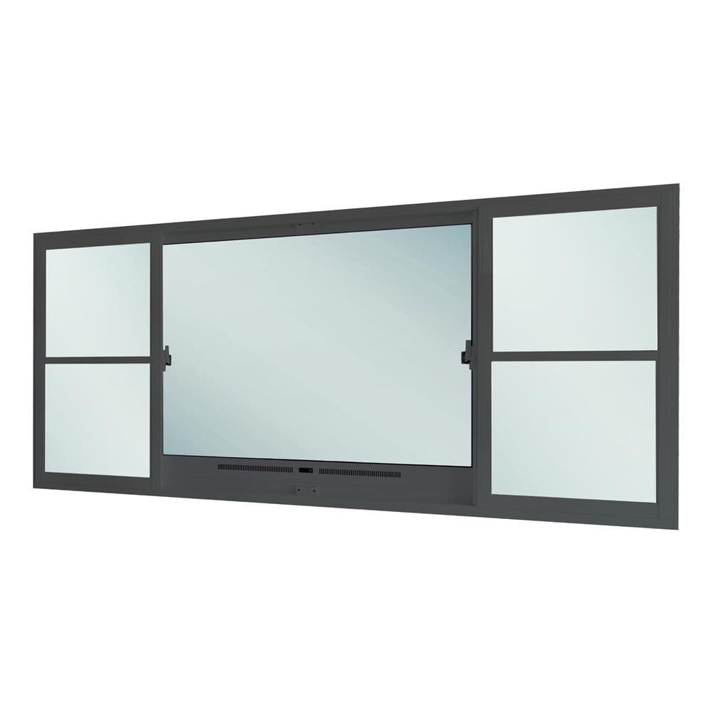 หน้าต่างบานเลื่อนอะลูมิเนียม S-F-S พร้อมมุ้งลวด SANKYOALUMI J-TRUST VENTILATION 240x110 ซม. สีเทา