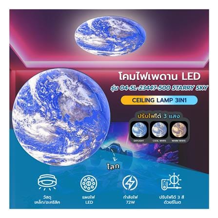 ไฟเพดาน LED STARLIGHT EARTH 72 วัตต์ DAYLIGHT/COOL WHITE/WARM WHITE 19 นิ้ว สีน้ำเงิน_4