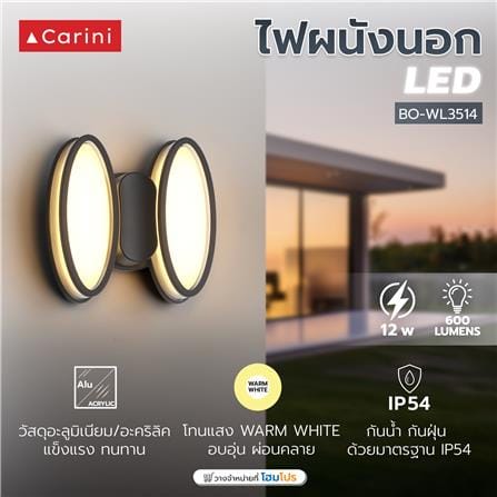 ไฟผนังนอก LED CARINI BO-WL3514 12 วัตต์ WARM WHITE สีดำ_5