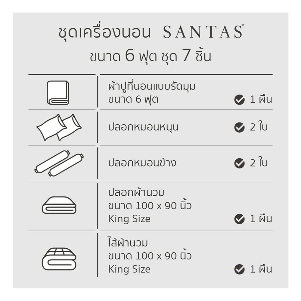 ชุดผ้าปูที่นอน 6 ฟุต (ชุด 7 ชิ้น) SANTAS COTTON USA MORNING MOOD PI