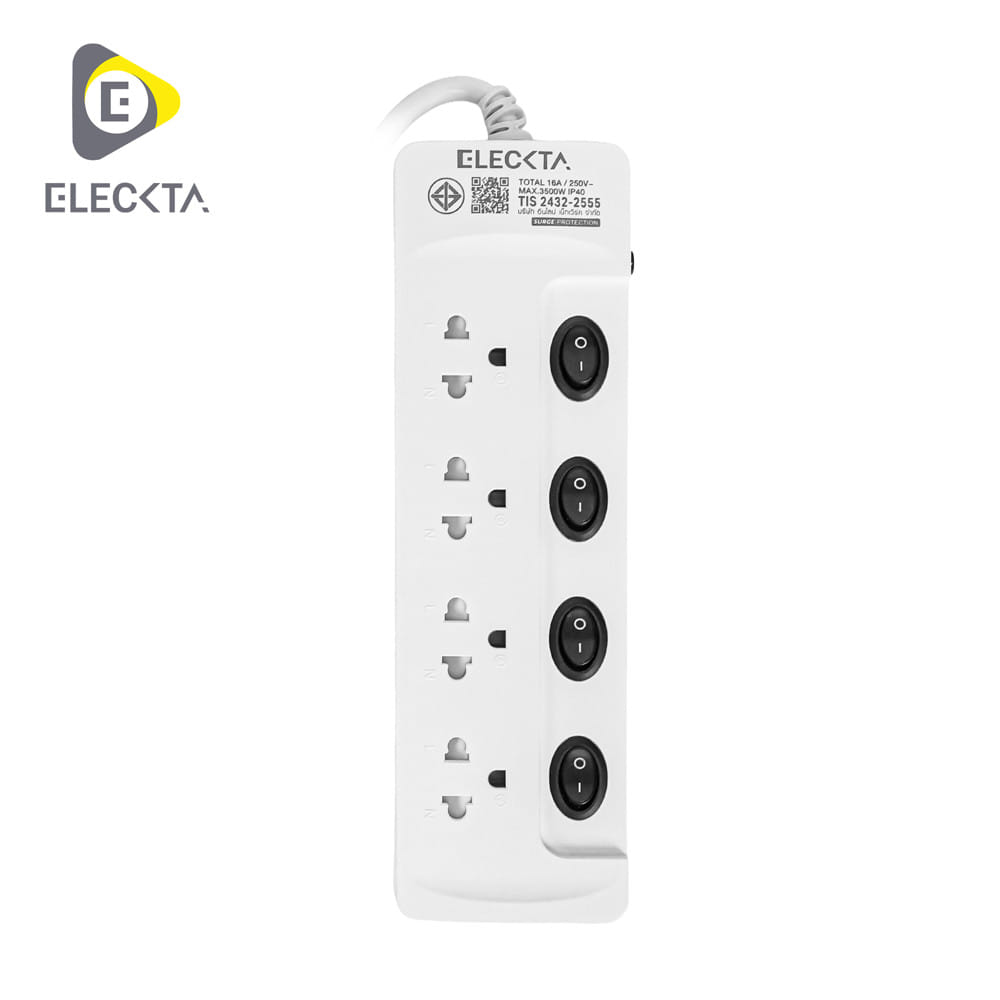 รางปลั๊กไฟ 4 ช่อง 4 สวิตช์ ELECKTA ET443M16A 16 แอมป์ 3 เมตร_0