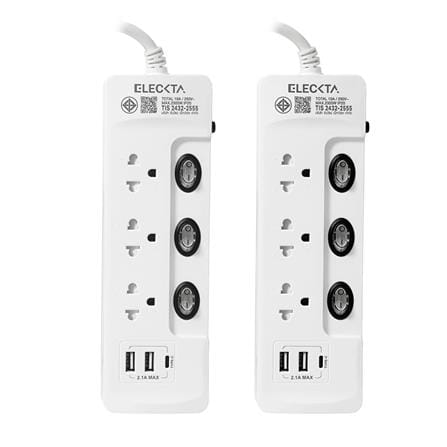 รางปลั๊กไฟ 3 ช่อง 3 สวิตช์ 2 USB 1 TYPE-C ELECKTA สีขาว 3 ม. (แพ็กคู่)_0