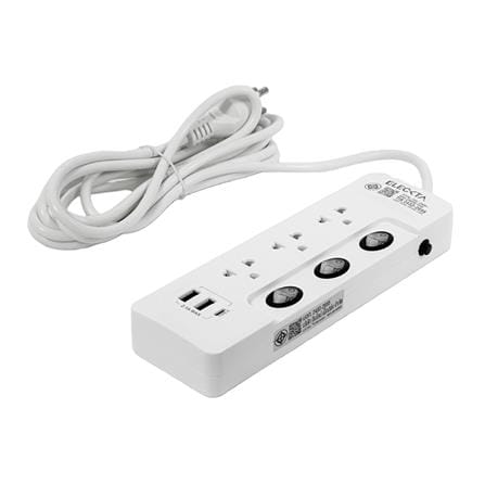 รางปลั๊กไฟ 3 ช่อง 3 สวิตช์ 2 USB 1 TYPE-C ELECKTA สีขาว 3 ม. (แพ็กคู่)_3