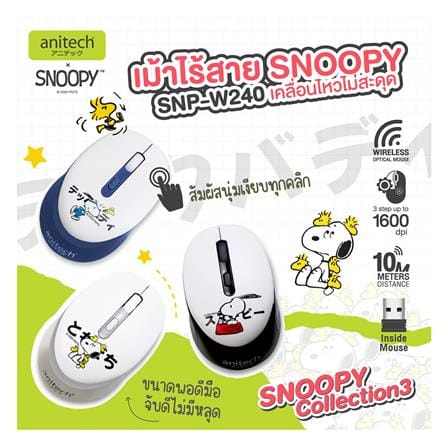 เมาส์ไร้สาย ANITECH SNOOPY W240 สีดำ_7