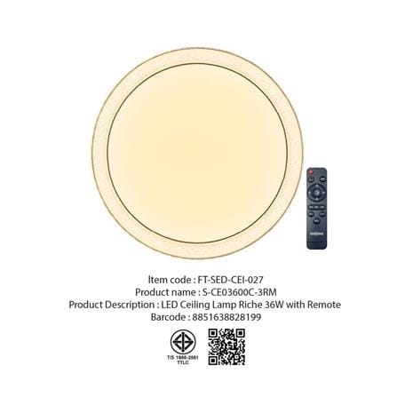 ไฟเพดาน LED SHINING RICHE 16 นิ้ว 36 วัตต์ DAYLIGHT/COOL WHITE/WARM WHITE สีขาว_8